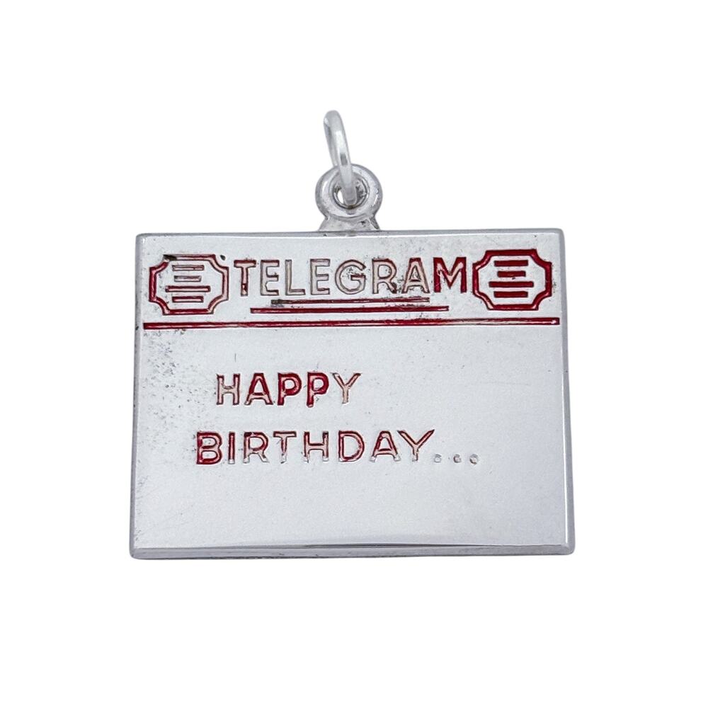 Estate Sterling Silver 925 Telegram Happy Birthday Charm - Picture 3 of 7